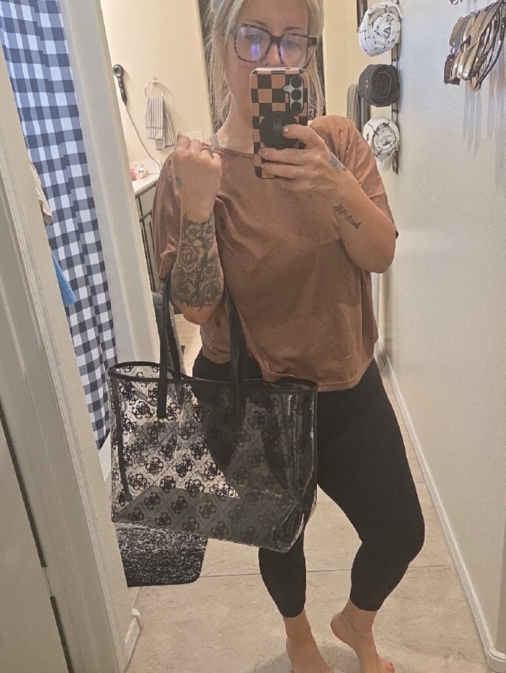 GUESS Clear Logo Tote with Black Trim - Picture 9 of 10